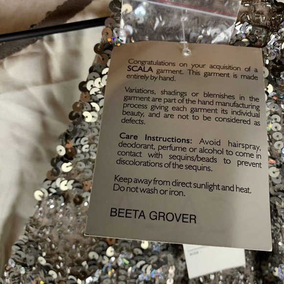 Vtg Scala Sequin Dress Womens 12 Metallic 100% Silk V-Neck Long‎ Sleeve Back Zip - Picture 5 of 11